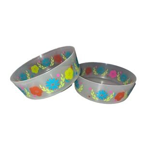 Vintage Tupperware 3673A Servalier Bowls 3 Cup Blue Pink Yellow Flowers Set